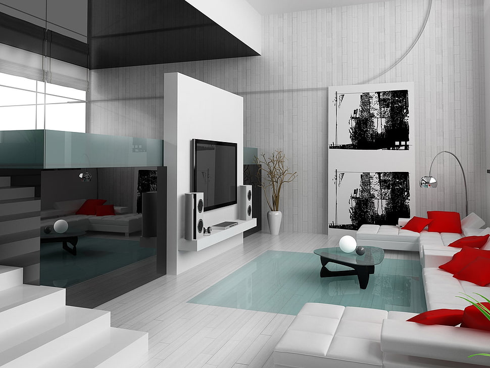 black flat screen TV in living room HD wallpaper
