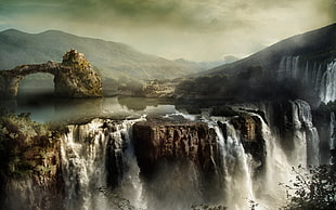 brown waterfalls, nature, landscape, waterfall, water