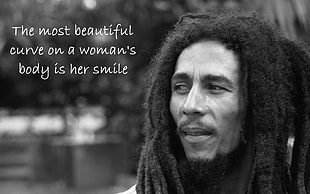 Bob Marley with text overlay, Bob Marley, quote, monochrome, dreadlocks