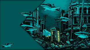 Dr. Who TARDIS digital wallpaper, Billy Talent, shark, apocalyptic, phone box HD wallpaper