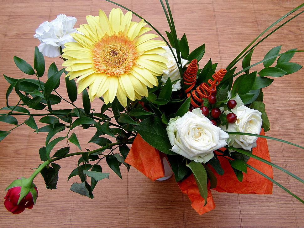 yellow Daisy and white Roses HD wallpaper