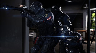 three person holding rifle digital wallpaper, video games, soldier, futuristic, digital art