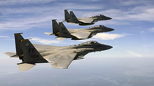 grey fighter planes, military aircraft, airplane, jets, F-15 Eagle