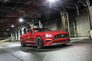 red Ford Mustang coupe HD wallpaper