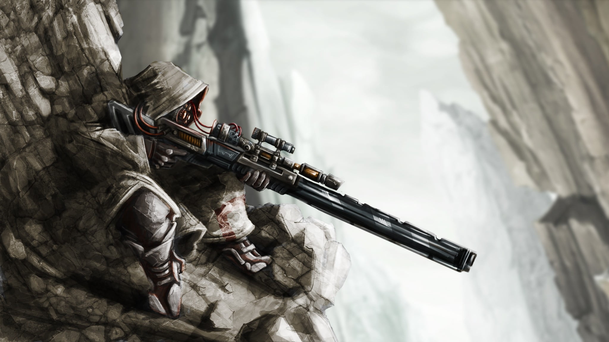 person holding sniper rifle painting, artwork, snipers