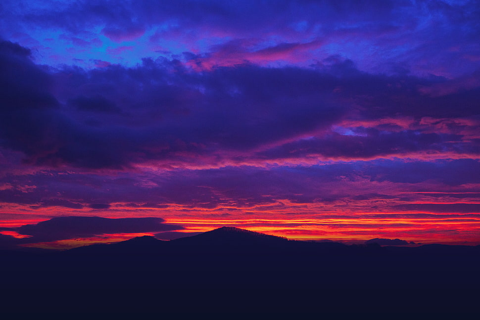 mountain silhouette, Mountains, Sunset, Sky HD wallpaper