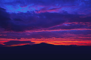 mountain silhouette, Mountains, Sunset, Sky