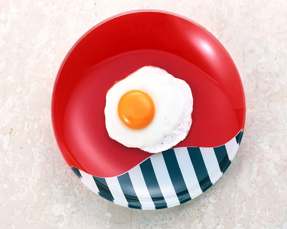 round red and white plate with boiled egg HD wallpaper