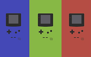 blue, green, and red Nintendo Game Boy Color collage, GameBoy
