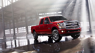 red Ford F-250 crew cab pickup truck, Ford F-250, Ford, car, vehicle