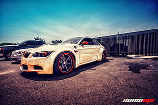 beige coupe, tuning, BMW, vehicle, car