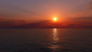 sunset ocean view, sea, sunset, sky, sunlight