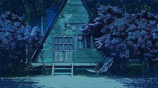 brown house beside trees illustration
