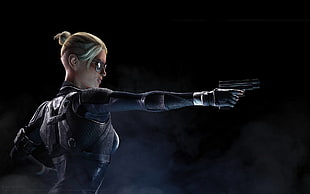 Woman in black full-body armor digital illustration