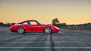 red Porsche Cayman coupe, car, Porsche 911 Turbo, red cars HD wallpaper