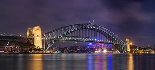 lighted gate bridge, city
