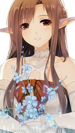 brown haired female anime character illustration