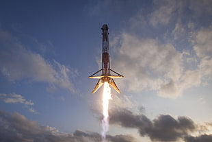brown and black ceiling fan, SpaceX, rocket, fire