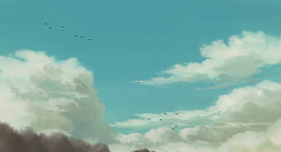 flock of birds painting, Studio Ghibli, Hayao Miyazaki HD wallpaper