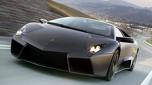 black Lamborghini Reventon coupe, Lamborghini Reventon, car