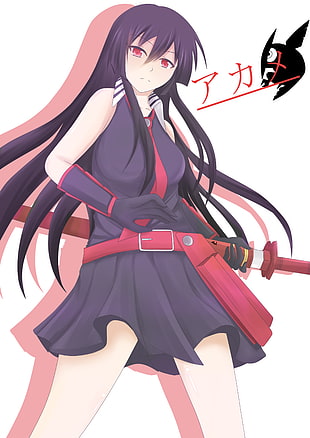 purple dressed female anime character with katana