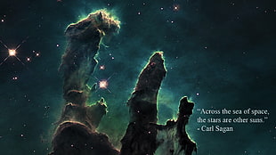 Nebula galaxy, nebula, Pillars of Creation, Carl Sagan, quote HD wallpaper