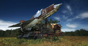 brown and white train illustration, vehicle, wreck, MiG-21, military