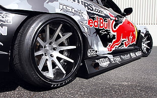 white and black Red Bull print racing car, car, Mazda