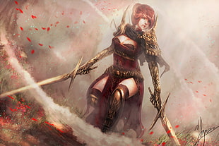 red-haired female anime character digital wallpaper, fantasy art