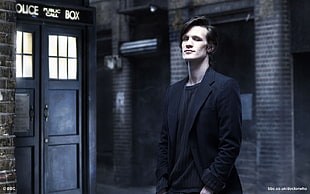 men's black notched lapel suit jacket, Doctor Who, The Doctor, Matt Smith, men