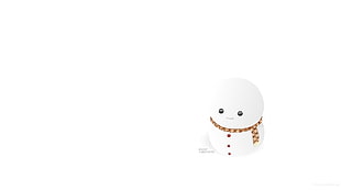 snowman wearing brown scarf toy, snowman, minimalism, white background, Christmas HD wallpaper