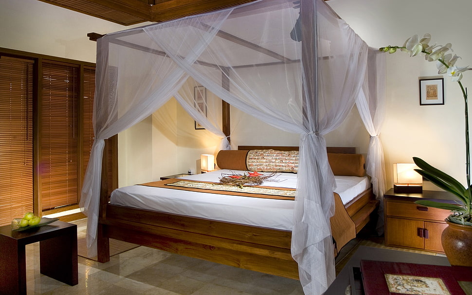 bed with four post and canopy HD wallpaper