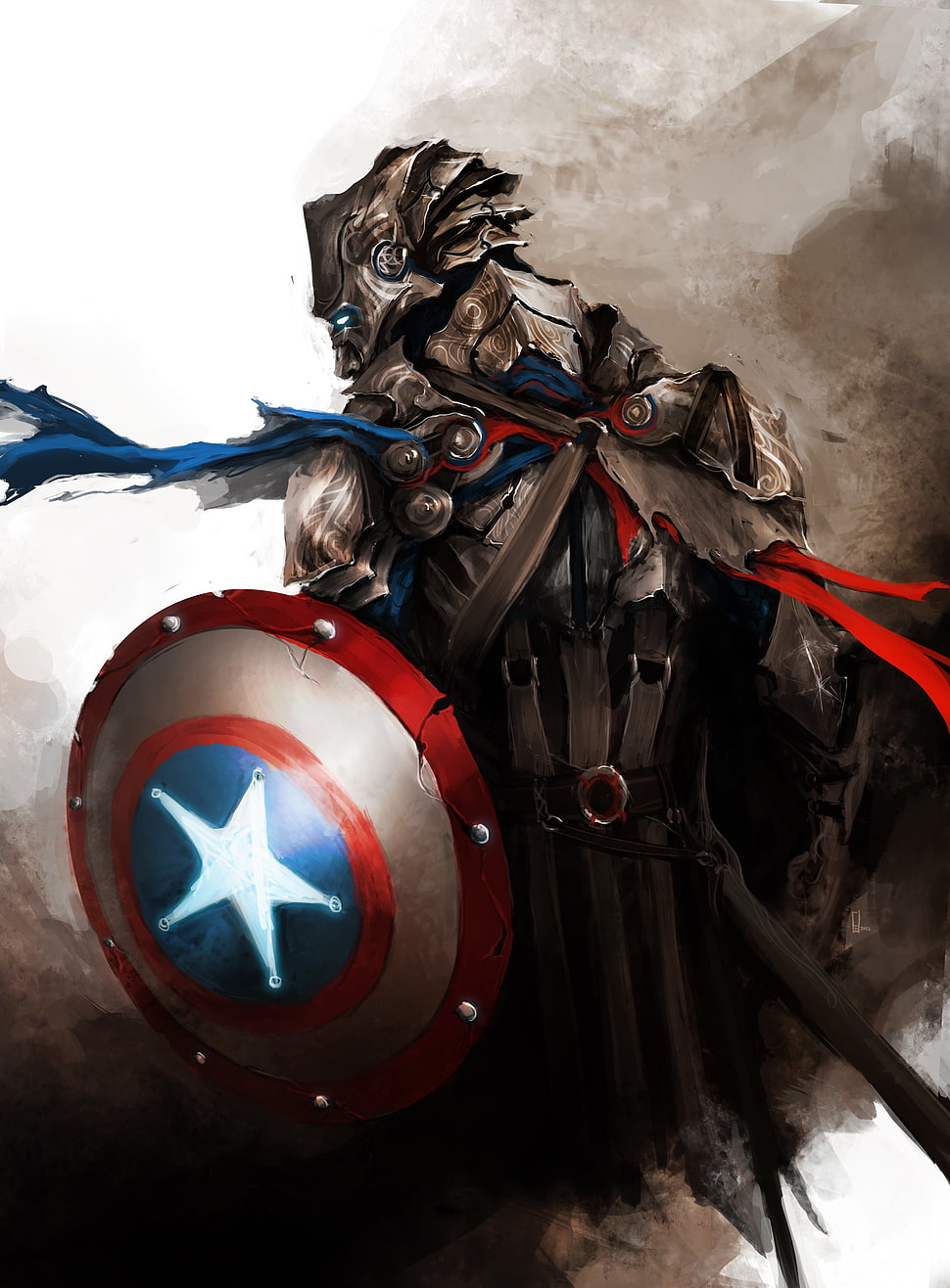 Captain America painting, Captain America, fantasy art, The Avengers, Guild Wars 2 HD wallpaper
