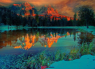body of water, sunset, nature, landscape, lake HD wallpaper