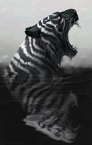 black and gray tiger digital wallpaper, concept art, tiger, Jade Mere, animals