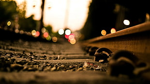 close up photography of a railway, railway HD wallpaper