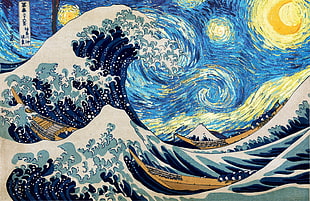 Great Waves of Kanagawa painting, Hokusai, starry night, Vincent van Gogh, The Great Wave off Kanagawa HD wallpaper