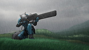 black and gray robot action figure, furry, Anthro, sniper rifle HD wallpaper