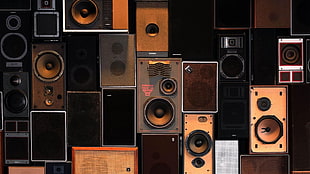 brown and black speaker lot, speakers, music