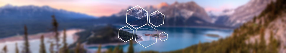 three silver-colored and black-and-white, landscape, blurred, hexagon HD wallpaper