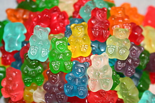 assorted-color gummy candy lot, colorful, sweets, gummy bears, depth of field HD wallpaper