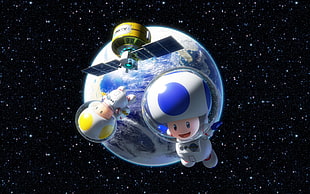 Super Mario Toad astronaut digital wallpaper, Toad (character), space, video games, Mario Kart 8