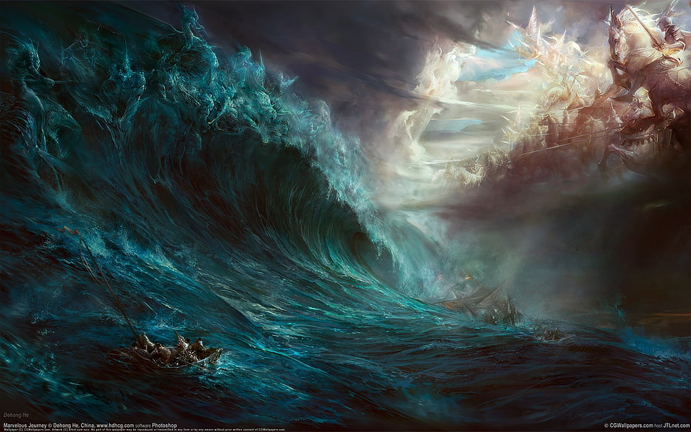 blue waves with God illustration HD wallpaper