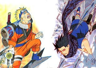 Naruto and Sasuke illustration, anime, Uzumaki Naruto, Uchiha Sasuke, Naruto Shippuuden HD wallpaper