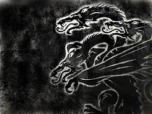 black and white dragon artwork HD wallpaper