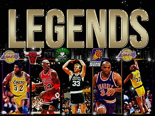 five NBA Legends basketball player poster