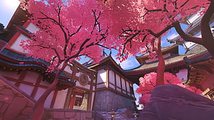 arch gate near house illustration, Hanamura (Overwatch), Overwatch