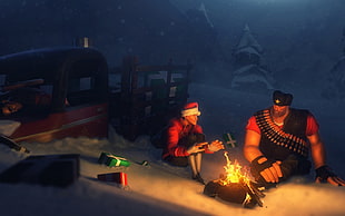 two men near bonfire wallpaper, video games, digital art, Team Fortress 2, fire HD wallpaper