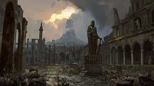 statue surrounded by structures digital wallpaper, Path of Exile, digital art, video games, ruins