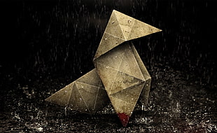 brown 3D origami illustration, heavy rain, video games